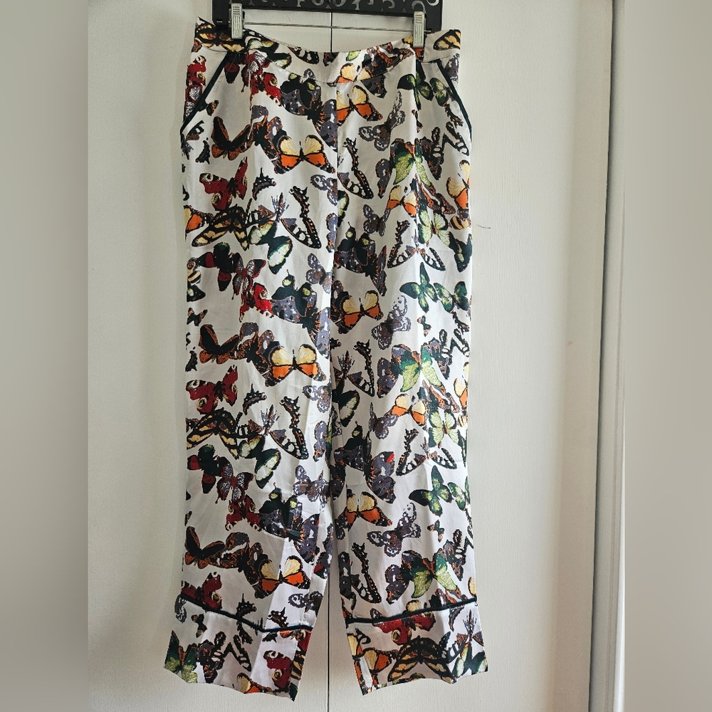 NWOT Adore Me Print Pants Butterfly Pajama Bottoms With Black Trim Women's Sz L